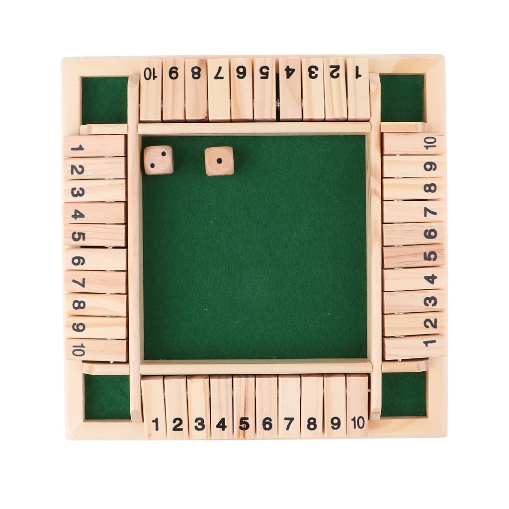 Deluxe Dice Board Box Game Set 10 Numbers Four Sided Shut Party