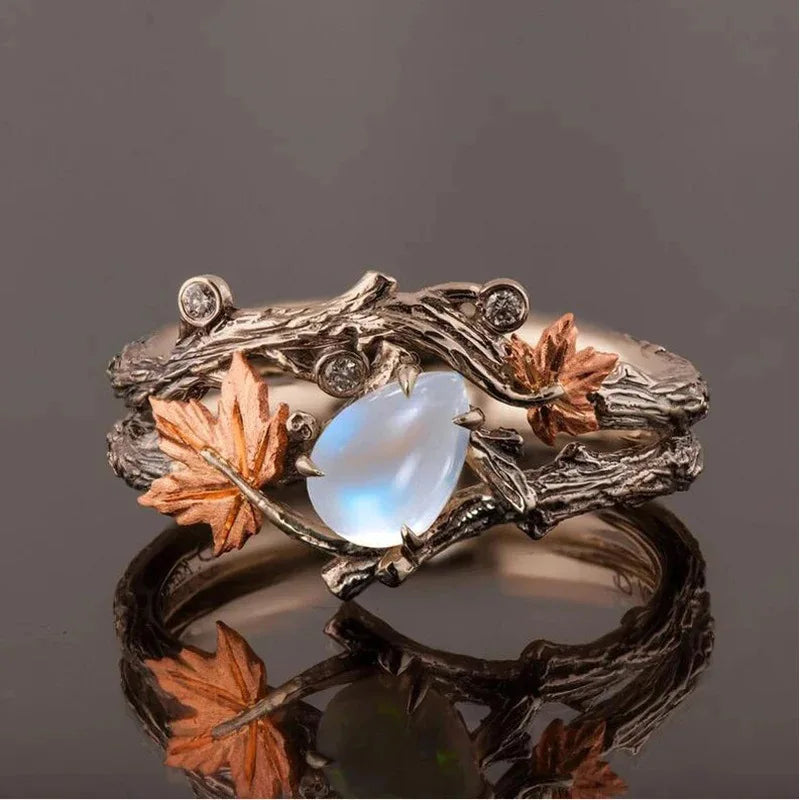 Vintage Maple Leaf Moonstone Ring