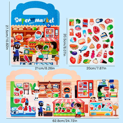 Cartoon Sticker Book for Kids Multiple Scenes DIY Puzzle Game