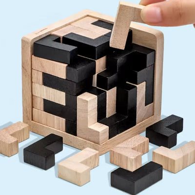 3D Cube Puzzle Luban Interlocking Creative Educational Wooden Toy