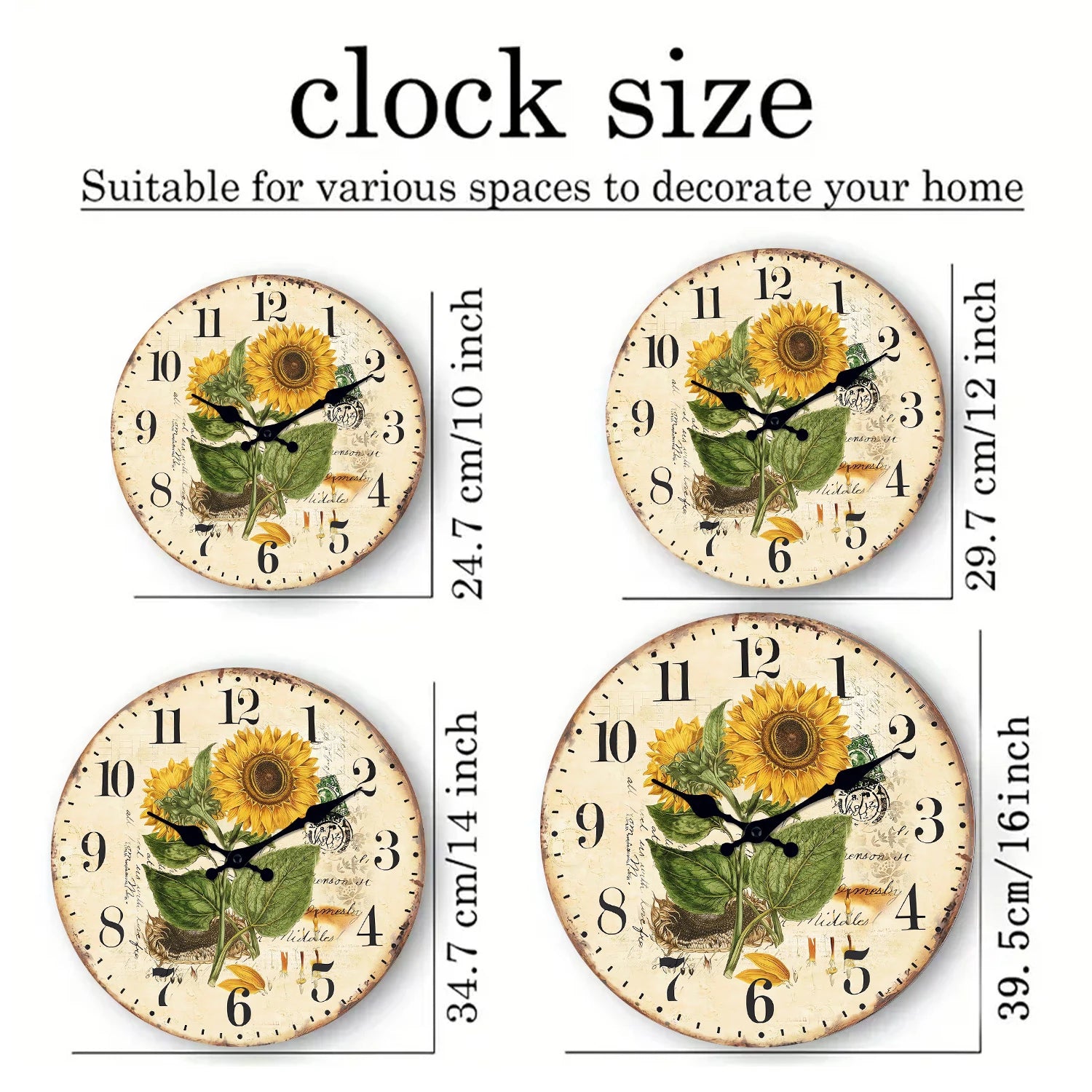 Retro Wood Wall Clock, featuring a charming two-sunflower