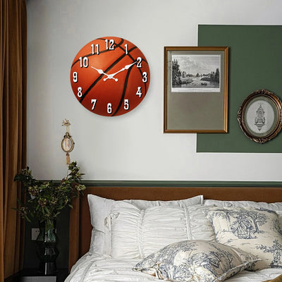 Sports Elements Basketball Texture Pattern Wooden Wall Clock