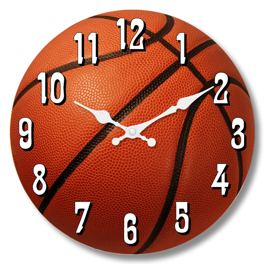 Sports Elements Basketball Texture Pattern Wooden Wall Clock