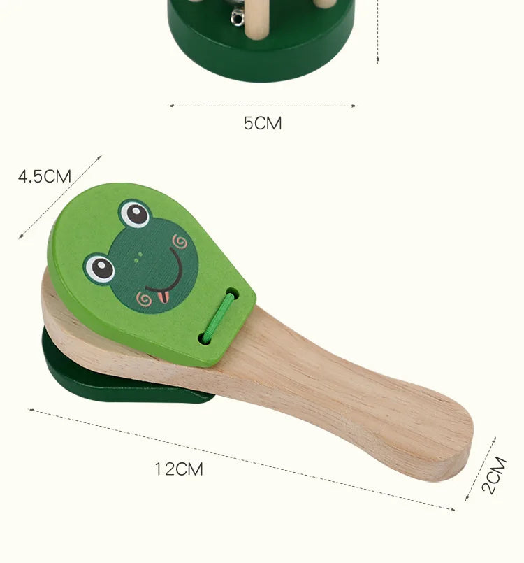 Kids Cartoon Wooden Castanets Bells Music Instruments