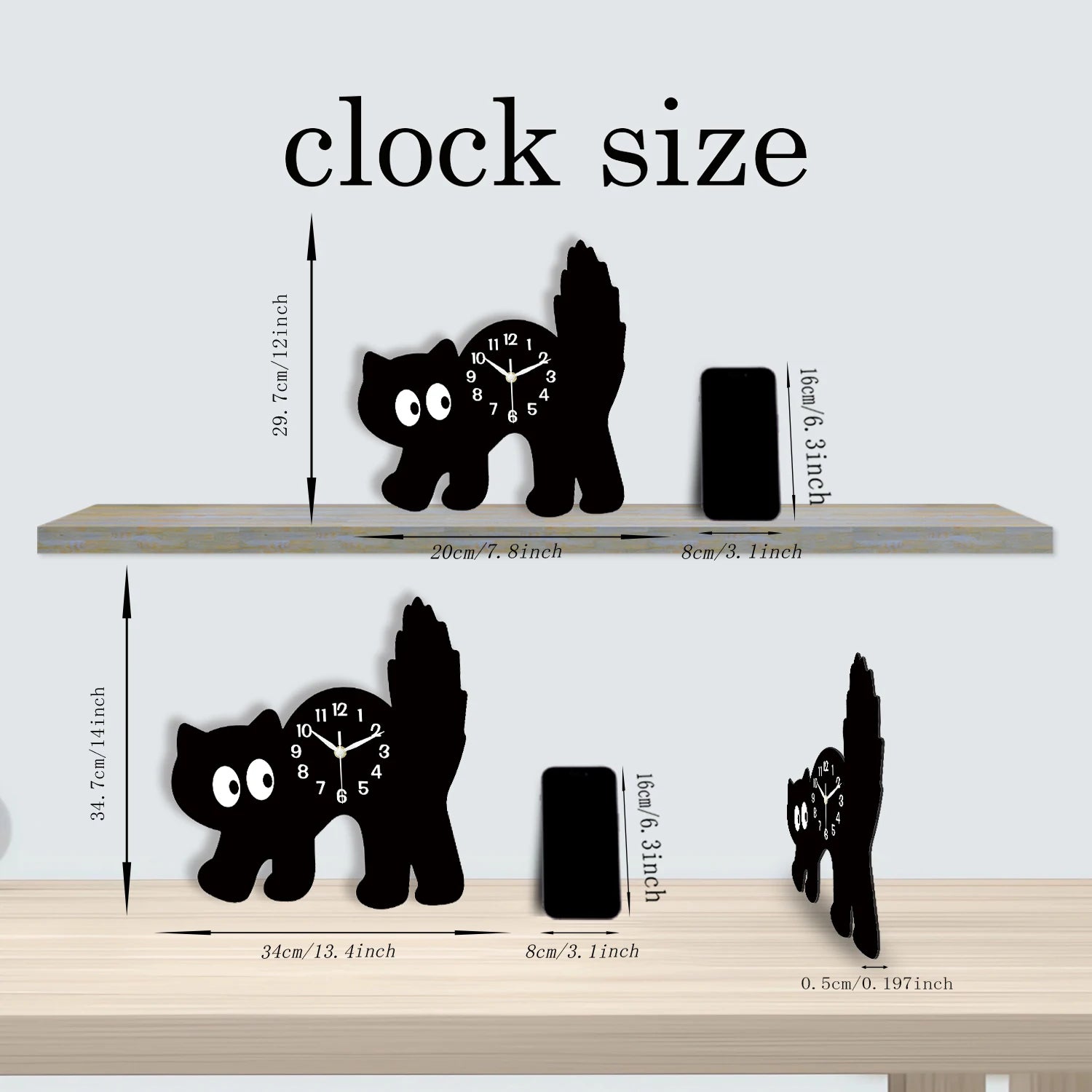 Cat Crystal Porcelain Wooden Wall Clock