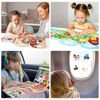 Cartoon Sticker Book for Kids Multiple Scenes DIY Puzzle Game