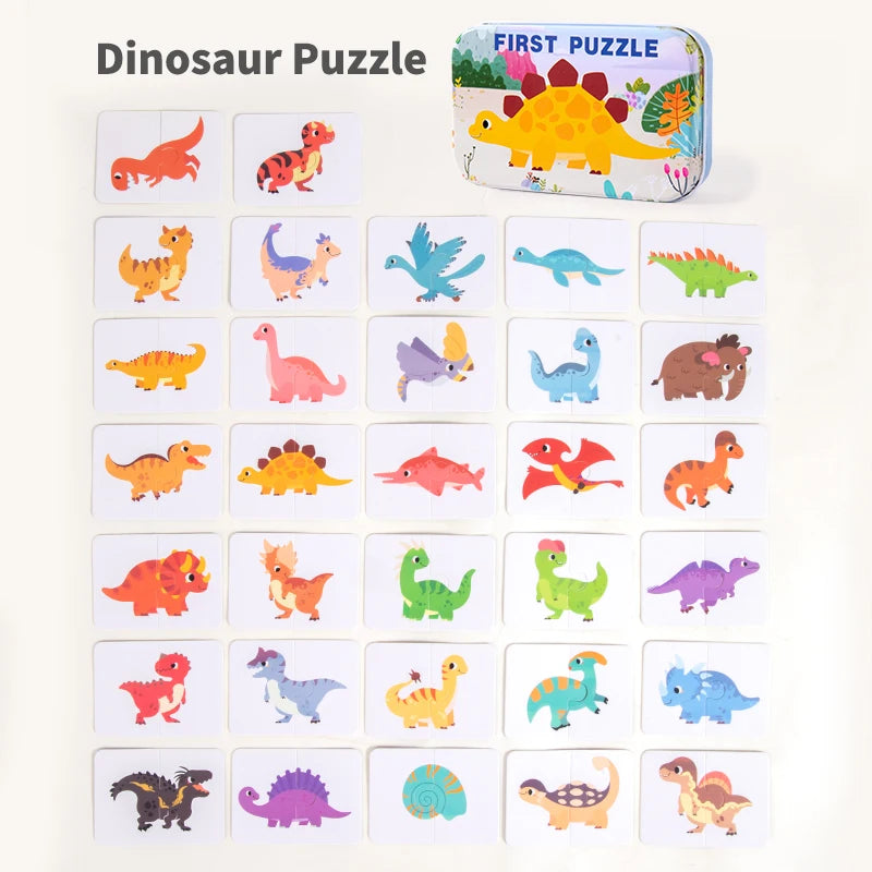 Children Cognitive Puzzle Toys Toddler Kids Iron Box Cards Matching Game