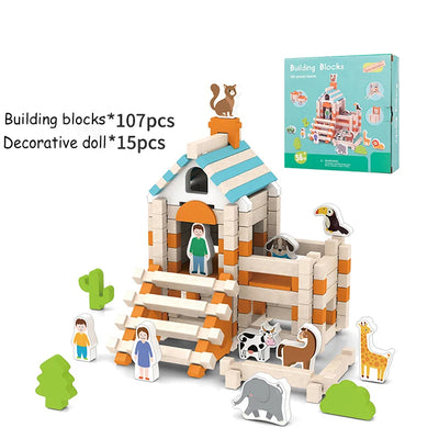Wooden Building Blocks Set Toddler Natural Wood Block Montessori Learning Toy
