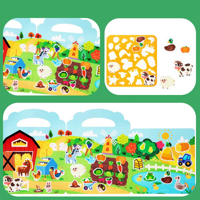 Cartoon Sticker Book for Kids Multiple Scenes DIY Puzzle Game