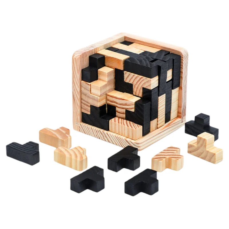 3D Cube Puzzle Luban Interlocking Creative Educational Wooden Toy