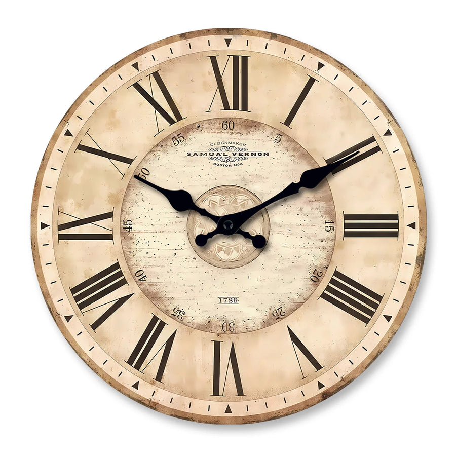 American Retro Roman Numeral Pattern Wooden Wall Clock