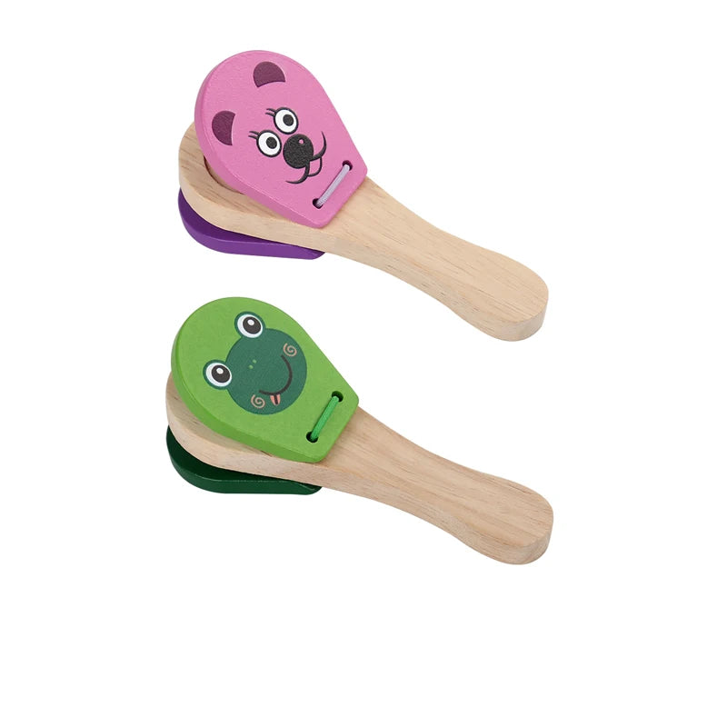 Kids Cartoon Wooden Castanets Bells Music Instruments