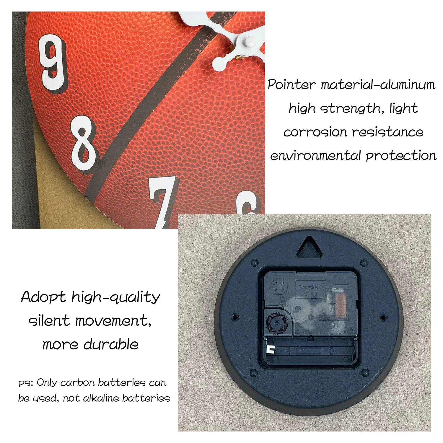 Sports Elements Basketball Texture Pattern Wooden Wall Clock