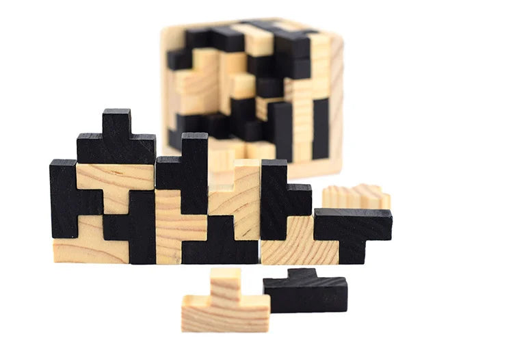 3D Cube Puzzle Luban Interlocking Creative Educational Wooden Toy