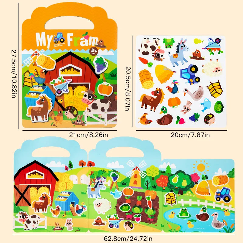 Cartoon Sticker Book for Kids Multiple Scenes DIY Puzzle Game