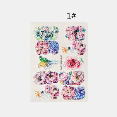 1pc 3D DIY Acrylic Engraved flower Nail Sticker Embossed Flower Maple leaf ice cream Water Decals Empaistic Nail Water Decals