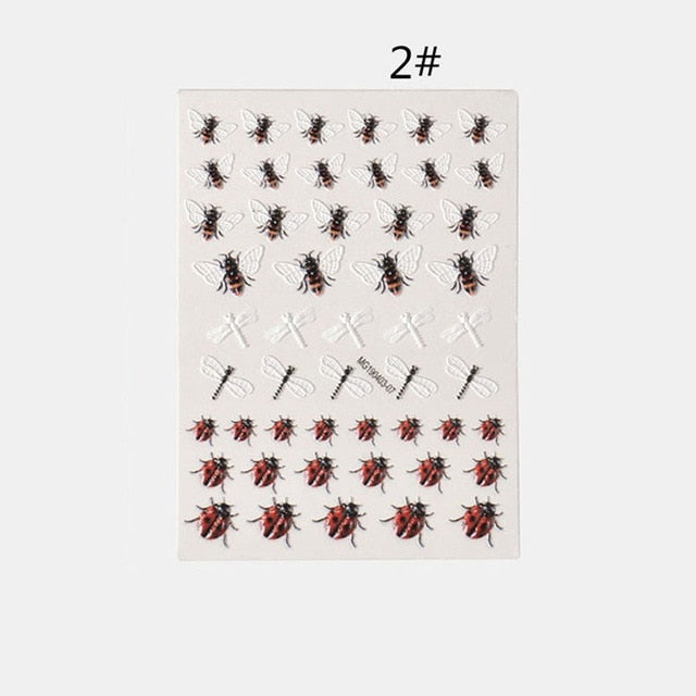 1pc 3D DIY Acrylic Engraved flower Nail Sticker Embossed Flower Maple leaf ice cream Water Decals Empaistic Nail Water Decals