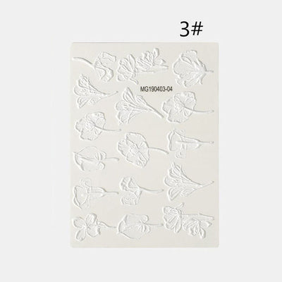 1pc 3D DIY Acrylic Engraved flower Nail Sticker Embossed Flower Maple leaf ice cream Water Decals Empaistic Nail Water Decals