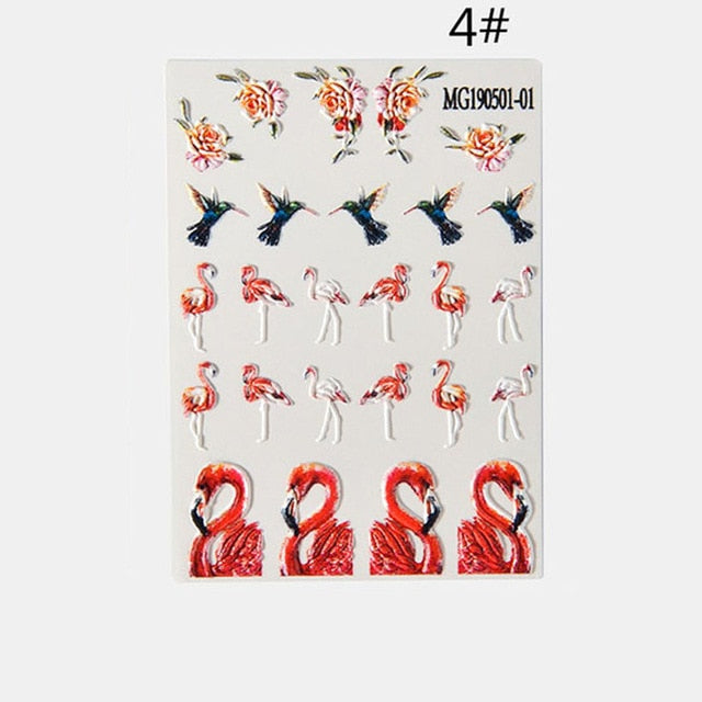 1pc 3D DIY Acrylic Engraved flower Nail Sticker Embossed Flower Maple leaf ice cream Water Decals Empaistic Nail Water Decals