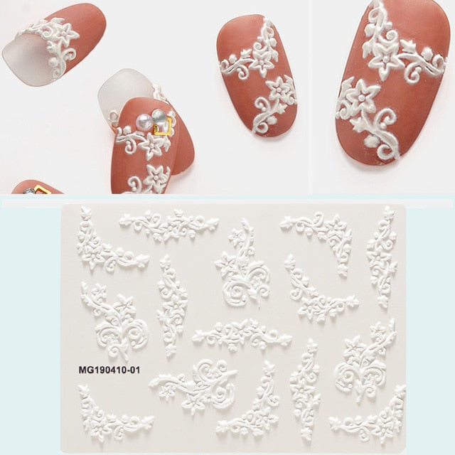 1pc 3D DIY Acrylic Engraved flower Nail Sticker Embossed Flower Maple leaf ice cream Water Decals Empaistic Nail Water Decals
