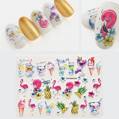 1pc 3D DIY Acrylic Engraved flower Nail Sticker Embossed Flower Maple leaf ice cream Water Decals Empaistic Nail Water Decals