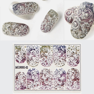 1pc 3D DIY Acrylic Engraved flower Nail Sticker Embossed Flower Maple leaf ice cream Water Decals Empaistic Nail Water Decals