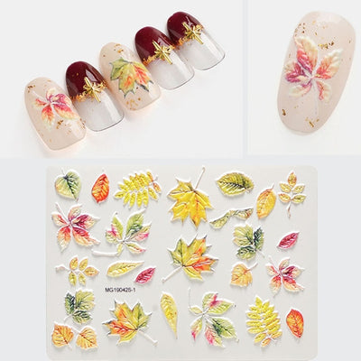 1pc 3D DIY Acrylic Engraved flower Nail Sticker Embossed Flower Maple leaf ice cream Water Decals Empaistic Nail Water Decals