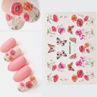 1pc 3D DIY Acrylic Engraved flower Nail Sticker Embossed Flower Maple leaf ice cream Water Decals Empaistic Nail Water Decals