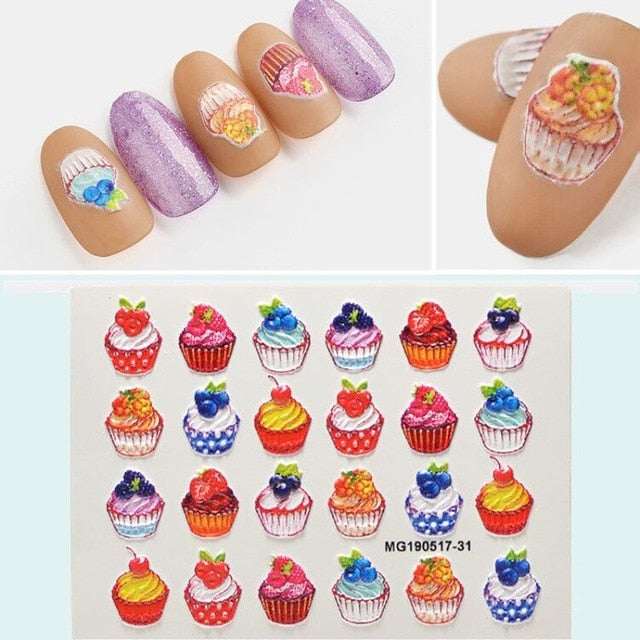 1pc 3D DIY Acrylic Engraved flower Nail Sticker Embossed Flower Maple leaf ice cream Water Decals Empaistic Nail Water Decals