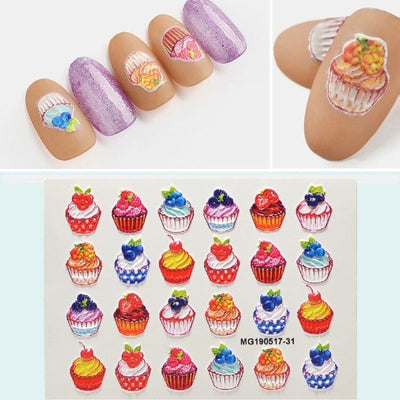 1pc 3D DIY Acrylic Engraved flower Nail Sticker Embossed Flower Maple leaf ice cream Water Decals Empaistic Nail Water Decals