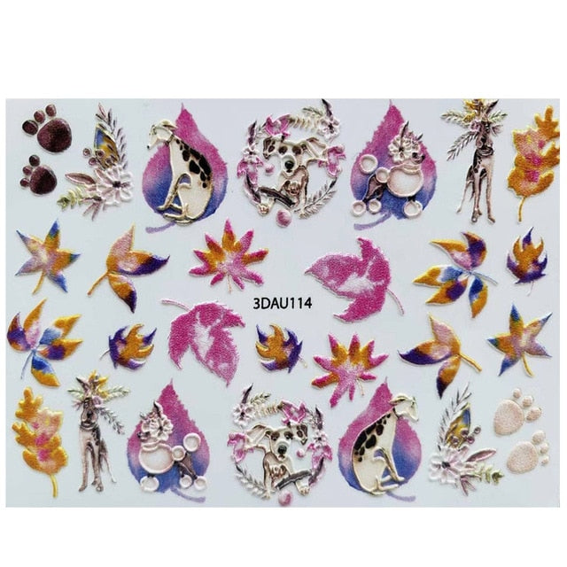 1pc 3D DIY Acrylic Engraved flower Nail Sticker Embossed Flower Maple leaf ice cream Water Decals Empaistic Nail Water Decals