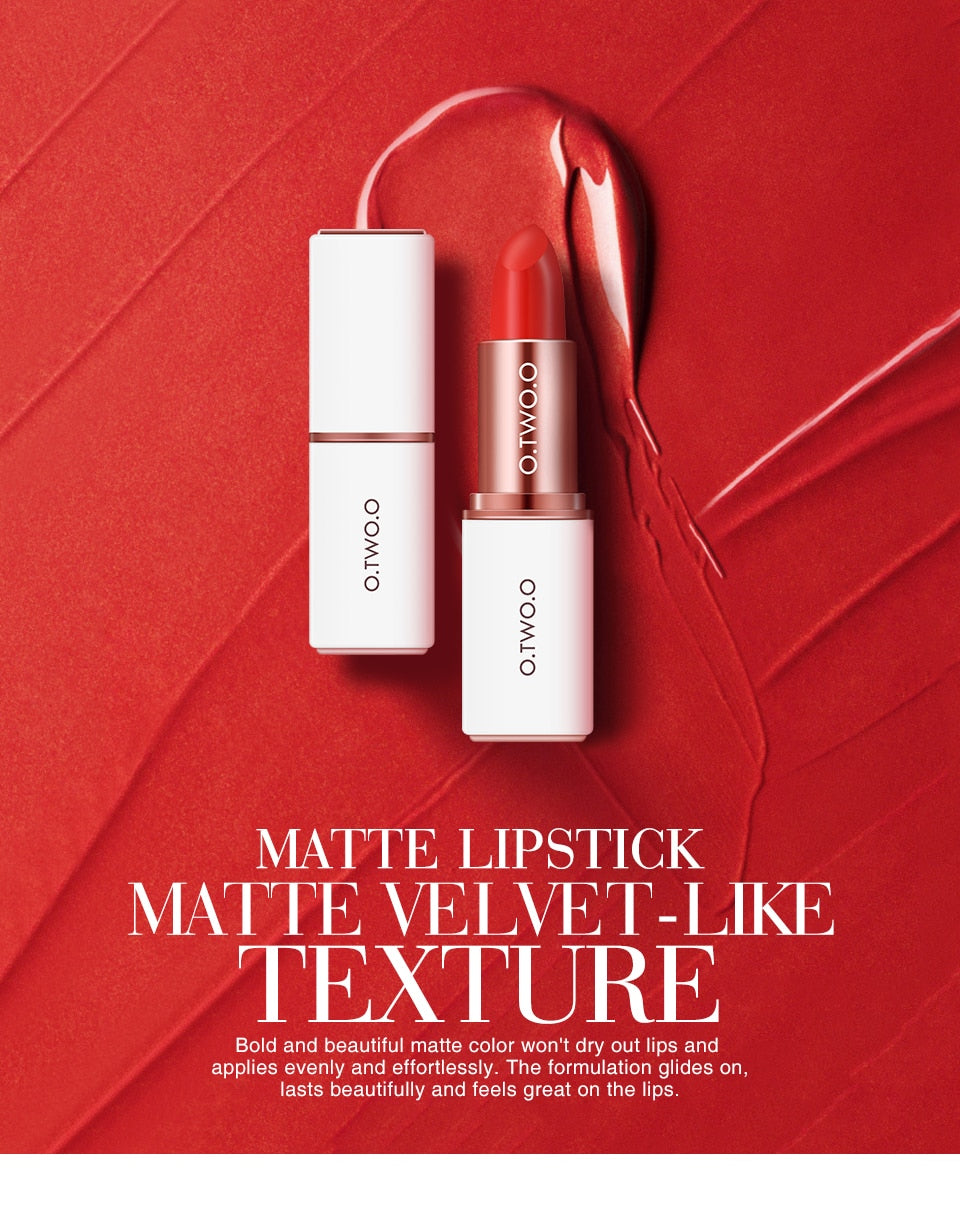 O.TWO.O 12 Colors Velvet Lipstick Moisturizer Long Lasting Makeup Waterproof Pigments Make up Matte Lipsticks Beauty Lips