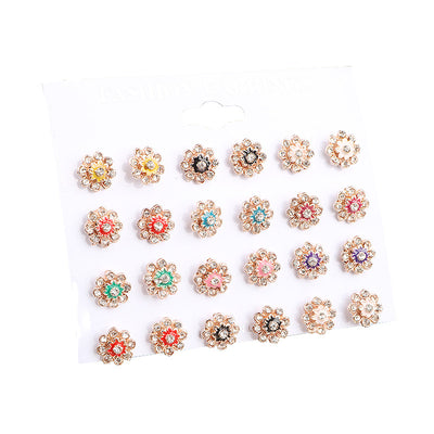 YANG&RH 12 Pair/Lot Korean Trendy Cute Stud Earrings Set For Women Unique Colorful Enamel Flower Brincos Shiny Crystal Earrings