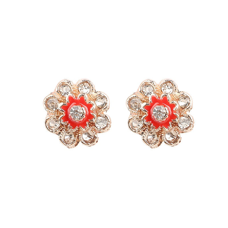 YANG&RH 12 Pair/Lot Korean Trendy Cute Stud Earrings Set For Women Unique Colorful Enamel Flower Brincos Shiny Crystal Earrings
