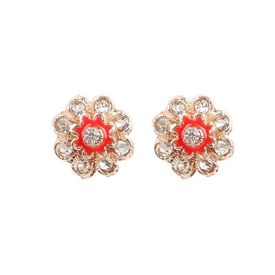 YANG&RH 12 Pair/Lot Korean Trendy Cute Stud Earrings Set For Women Unique Colorful Enamel Flower Brincos Shiny Crystal Earrings