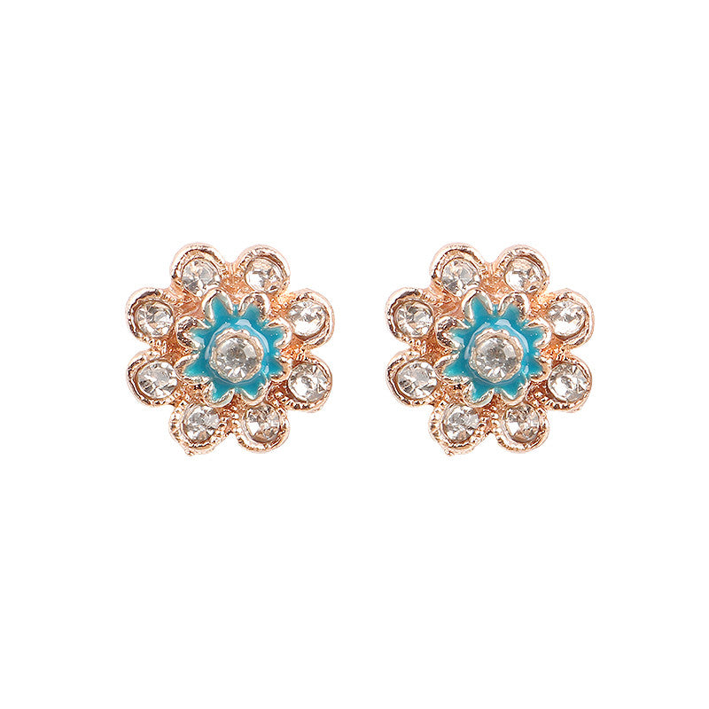 YANG&RH 12 Pair/Lot Korean Trendy Cute Stud Earrings Set For Women Unique Colorful Enamel Flower Brincos Shiny Crystal Earrings
