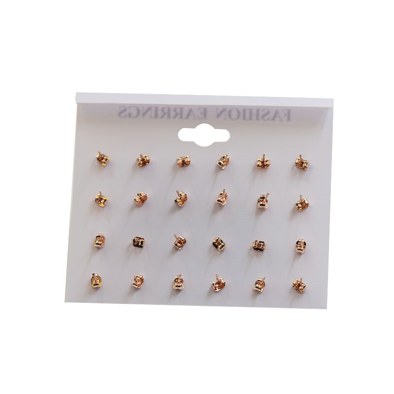 YANG&RH 12 Pair/Lot Korean Trendy Cute Stud Earrings Set For Women Unique Colorful Enamel Flower Brincos Shiny Crystal Earrings