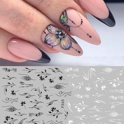 1pc Black White Nail Art Sticker Hollow Flower Leaf 3D Nail Decals Adhesive Slider Tattoo for Decoration Autumn Nails CHF564-573