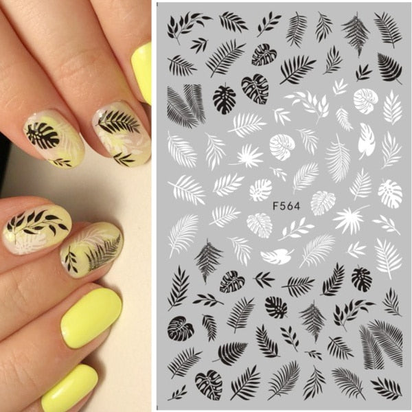 1pc Black White Nail Art Sticker Hollow Flower Leaf 3D Nail Decals Adhesive Slider Tattoo for Decoration Autumn Nails CHF564-573