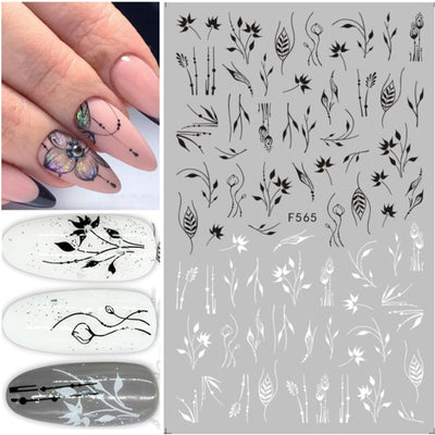 1pc Black White Nail Art Sticker Hollow Flower Leaf 3D Nail Decals Adhesive Slider Tattoo for Decoration Autumn Nails CHF564-573