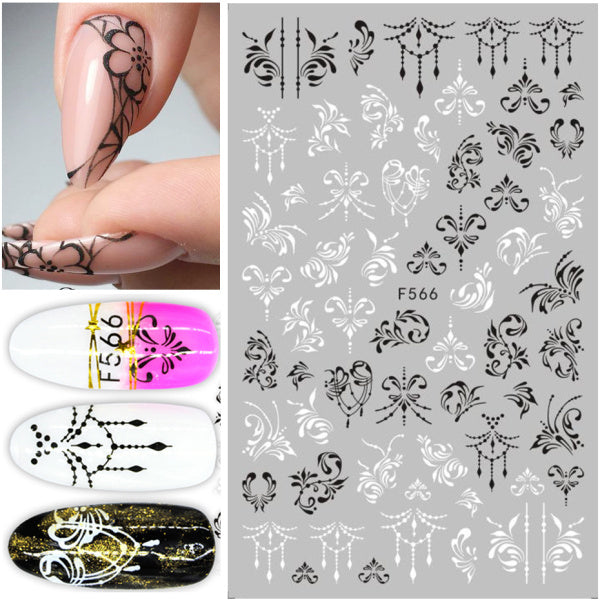 1pc Black White Nail Art Sticker Hollow Flower Leaf 3D Nail Decals Adhesive Slider Tattoo for Decoration Autumn Nails CHF564-573