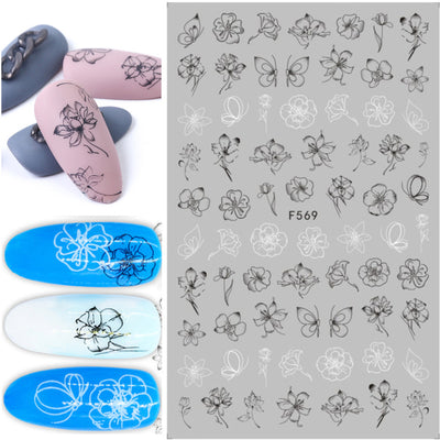 1pc Black White Nail Art Sticker Hollow Flower Leaf 3D Nail Decals Adhesive Slider Tattoo for Decoration Autumn Nails CHF564-573
