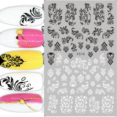 1pc Black White Nail Art Sticker Hollow Flower Leaf 3D Nail Decals Adhesive Slider Tattoo for Decoration Autumn Nails CHF564-573