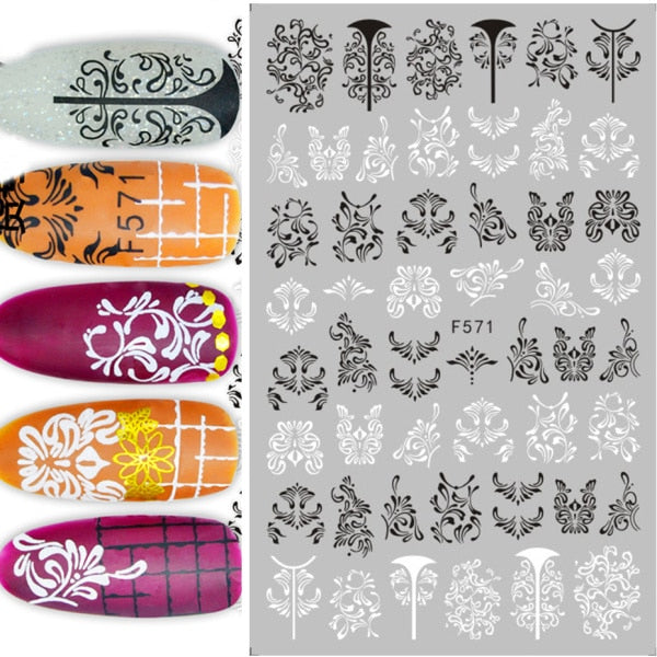 1pc Black White Nail Art Sticker Hollow Flower Leaf 3D Nail Decals Adhesive Slider Tattoo for Decoration Autumn Nails CHF564-573
