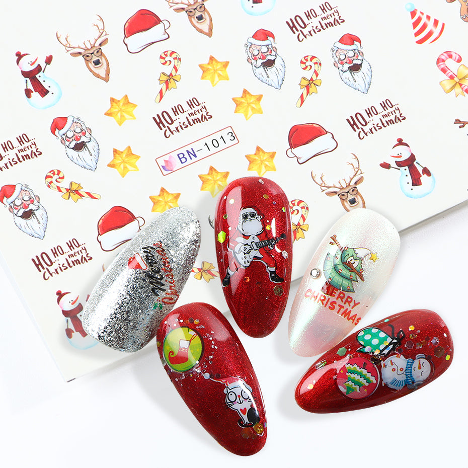 12 Designs Santa Snow Flower Nail Art Water Stickers Christmas Full Wraps Slider For Manicure DIY Tattoo Decorations LYBN/A-1