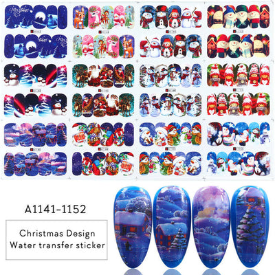 12 Designs Santa Snow Flower Nail Art Water Stickers Christmas Full Wraps Slider For Manicure DIY Tattoo Decorations LYBN/A-1