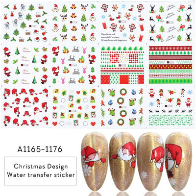 12 Designs Santa Snow Flower Nail Art Water Stickers Christmas Full Wraps Slider For Manicure DIY Tattoo Decorations LYBN/A-1