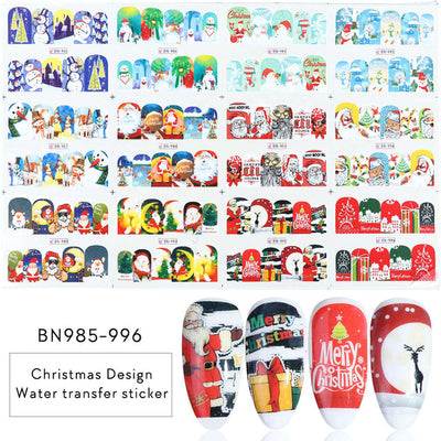 12 Designs Santa Snow Flower Nail Art Water Stickers Christmas Full Wraps Slider For Manicure DIY Tattoo Decorations LYBN/A-1