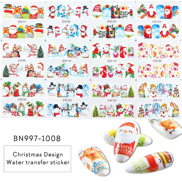 12 Designs Santa Snow Flower Nail Art Water Stickers Christmas Full Wraps Slider For Manicure DIY Tattoo Decorations LYBN/A-1