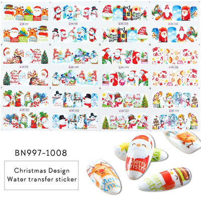 12 Designs Santa Snow Flower Nail Art Water Stickers Christmas Full Wraps Slider For Manicure DIY Tattoo Decorations LYBN/A-1